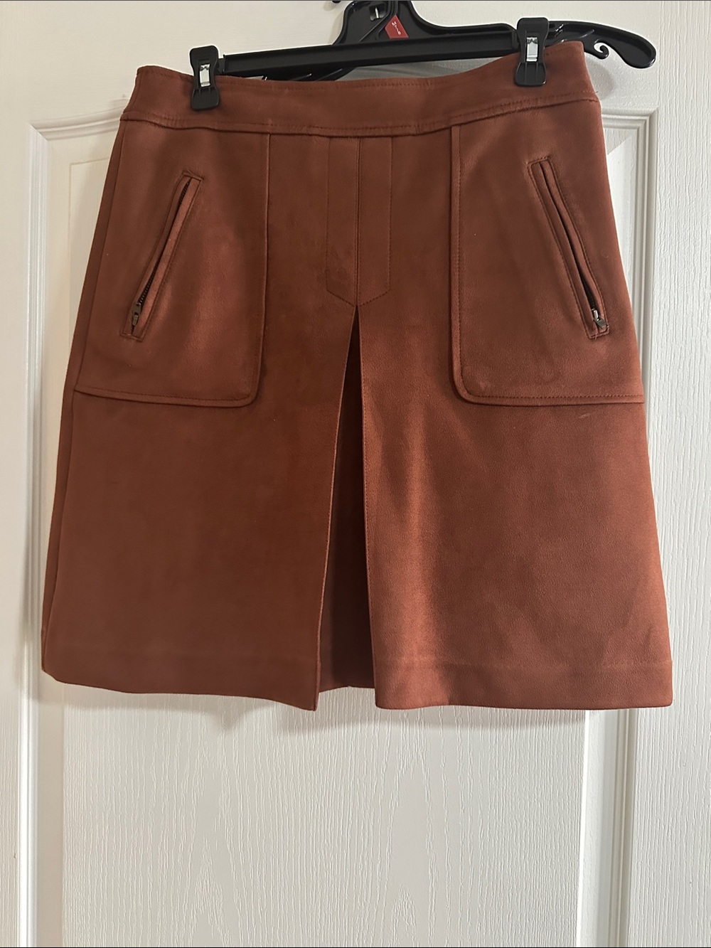 LOFT Rust Brown Faux Suede A-Line Skirt with Front Slit